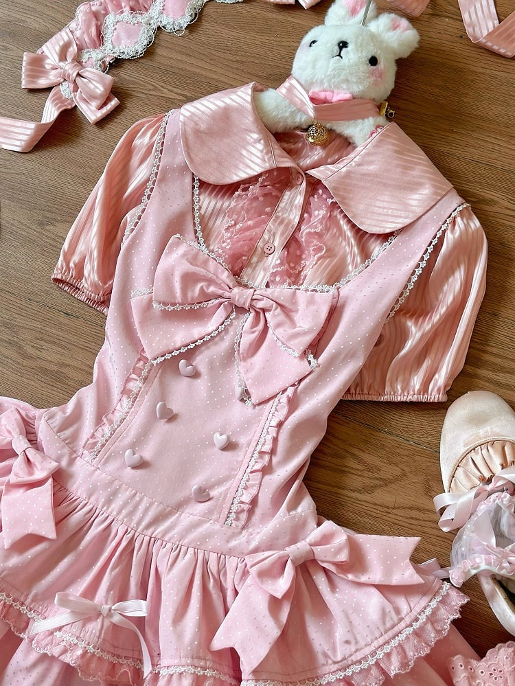 Manschettenbluse Rosa Kurz Elastischer Stoff Gestreifte Ärmel