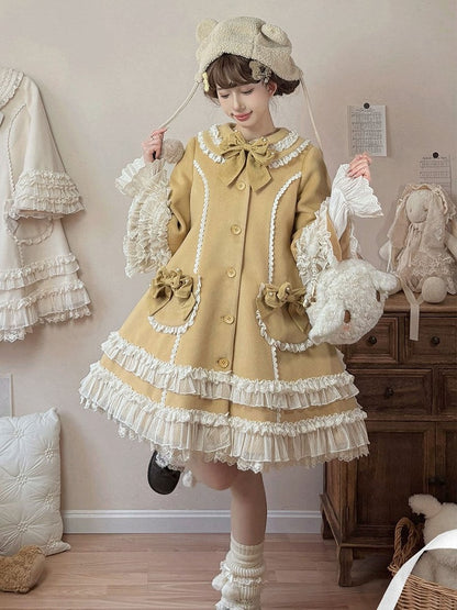 Ruffled Winter Bow Sweet with Accents Lolita Lace and Details Ginger Coat