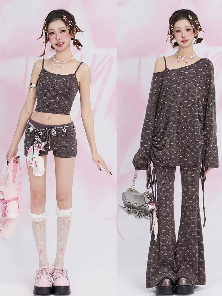 コーヒーリボン総柄プリントショートパンツ