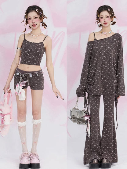 コーヒーリボン総柄プリントショートパンツ