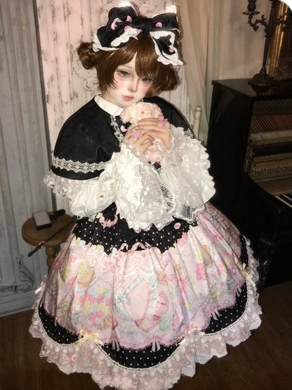 Polka Dot Black & Pink Bow Lace-Trimmed Cute OP Dress - Inspiration Post
