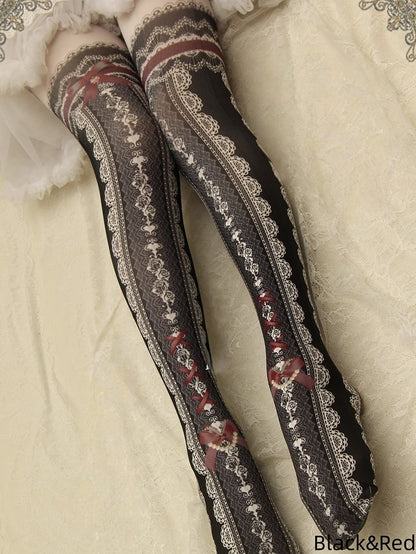 Lace Print Lolita Colors Tights 10 Strappy Bowknot