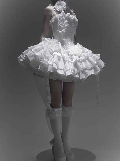 Alle weißen Rosen Ausschnitt Engel Shiro Lolita Goth Boning Kleid Schmetterling Stoff