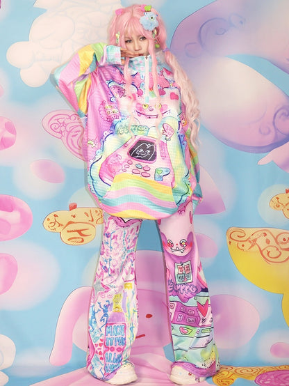 プリントスウェットシャツ ファッション 漫画 カラフル ギャル