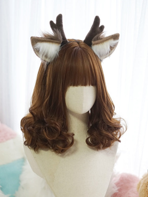 Schwarz/Braun/Rosa Perücke über der Brust mit vollem Pony