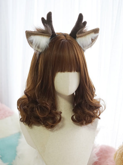 Schwarz/Braun/Rosa Perücke über der Brust mit vollem Pony