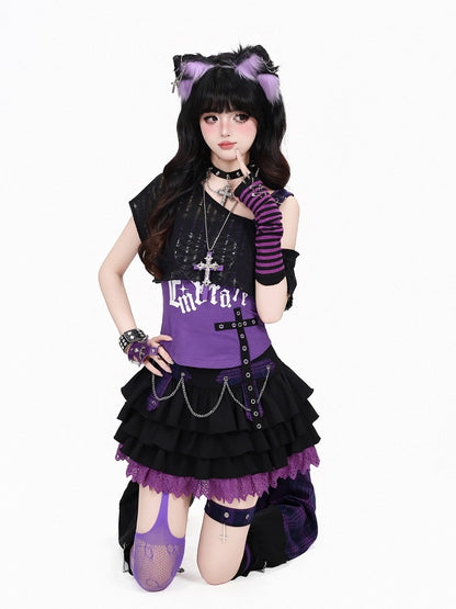 Purple & Black Plaid Off-Shoulder Cropped Top with Strap - CRAZY GIRL
