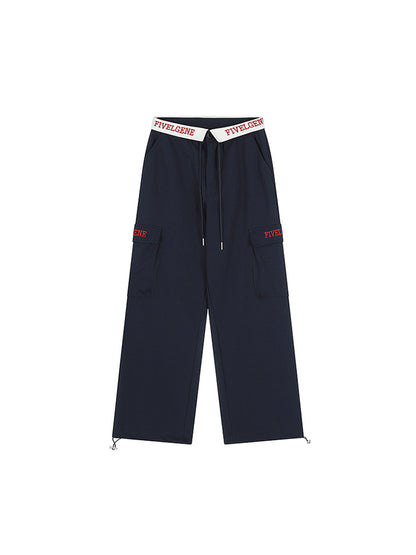 フォールドオーバーパンツカーゴネイビーブルーウエスト