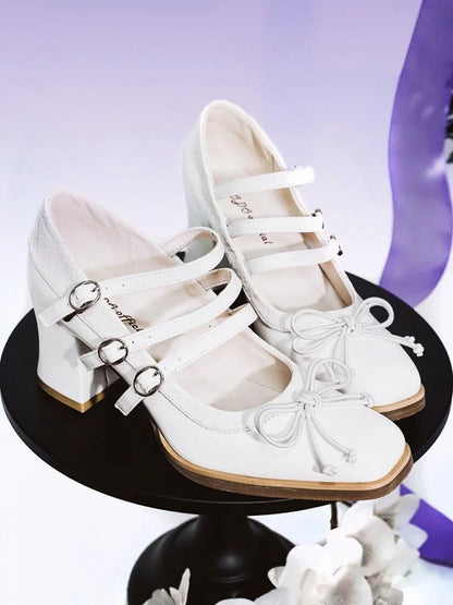 Top Square PU Bow at Shoes White - Toe Gothic