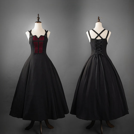 Red Pleated Bodice Black Gothic Lolita Jumper Skirt