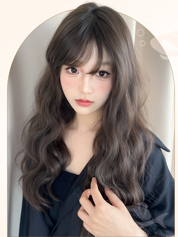 長さ60cmのウェーブヘア、前髪ありウィッグ（ブラウン）