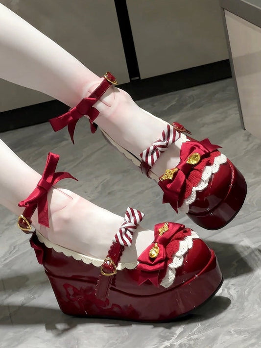 Bowknot Decorated Red Sweet Wine Details Lolita Platforms Spoon