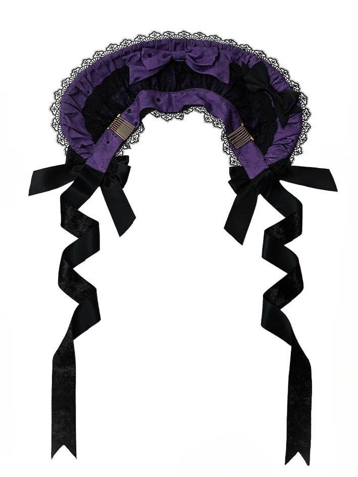 Lolita with Gothic Bows Bonnet Lace Blue/Purple/Green/Red and Trim