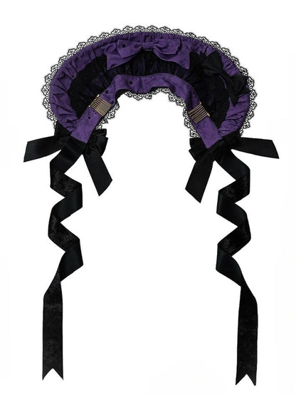 Lolita with Gothic Bows Bonnet Lace Blue/Purple/Green/Red and Trim