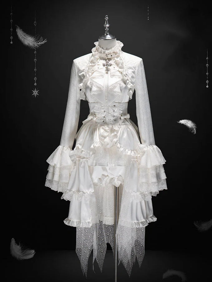 王子 - ノースリーブの白いロリータネックフリル衣装オールプリンス