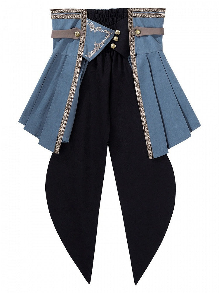 Blue Black Ruffled Corset Belt with Tail Train Accent - Xiong Dou Jiang
