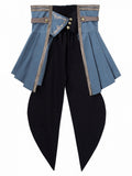 Blue Black Ruffled Corset Belt with Tail Train Accent - Xiong Dou Jiang