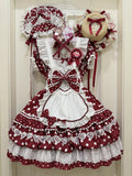 Red Dress Neckline Lolita White Short Polka Apron Sleeves Square Dots with