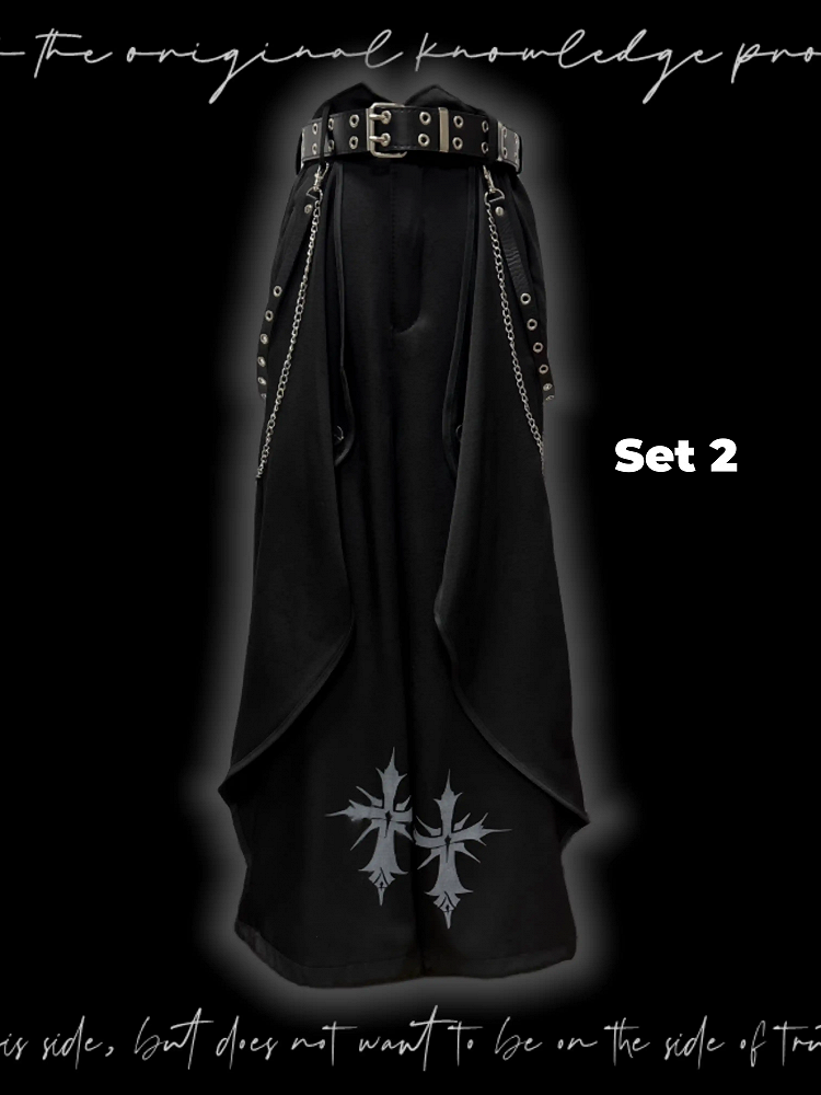 Saum Schwarze Hose mit weitem Bein und Kreuzdruck