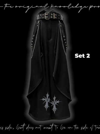 Saum Schwarze Hose mit weitem Bein und Kreuzdruck