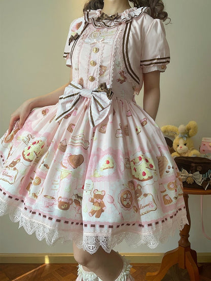 Zweiteiliges Thema Fake Desserts Bärenkleid Pink Lolita Sweet Print Design