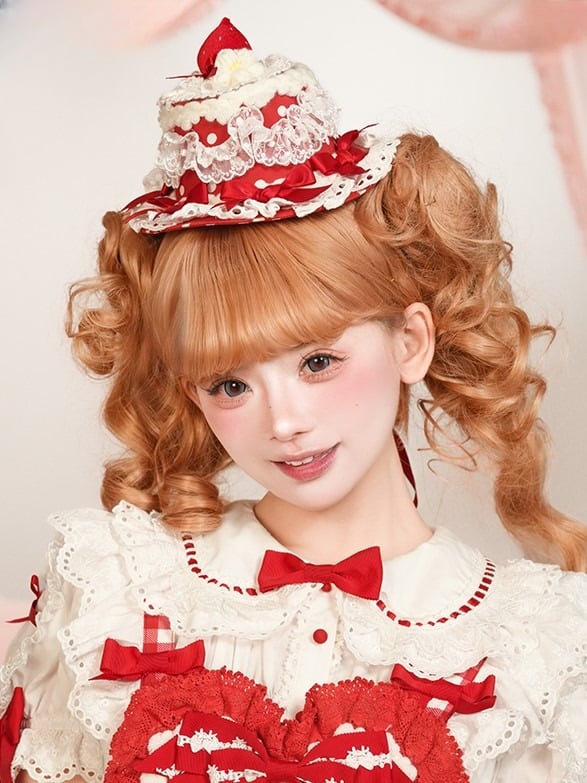 White/Pink/Red/Blue Lace Strawberry Decoration Lolita Cake Mini with Hat and