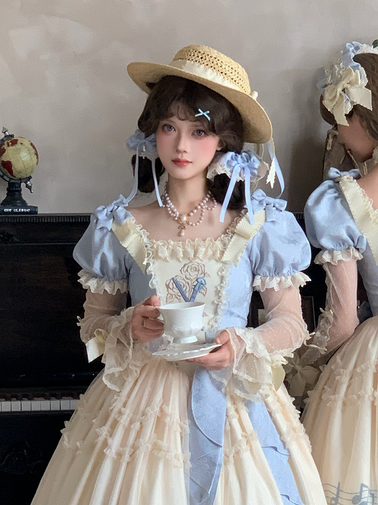 Beige Accents Hat Elegant Straw with Bow Lolita