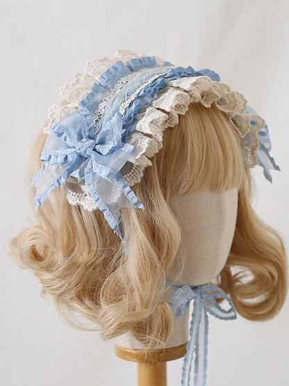 Lace Hairband Beige Bowknot Sweet Light Pink / Blue Lolita