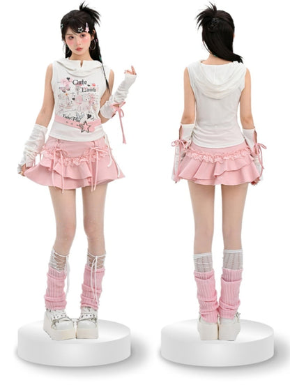 Stufenrock mit Schnürdetails Pink Y2K Asymmetrisch Kawaii Yume