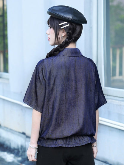 Purple Short Sleeve Shirt with Sea Lily and Drawstring - Quirky Hut