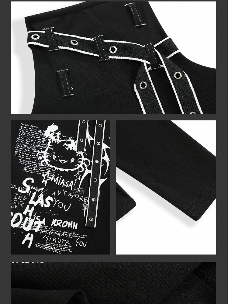 ジライケイ ブラック/ホワイト キティ ストラップディテール ハイネックトップ