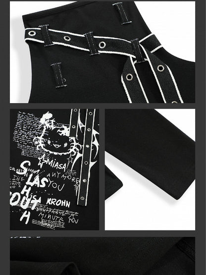 ジライケイ ブラック/ホワイト キティ ストラップディテール ハイネックトップ