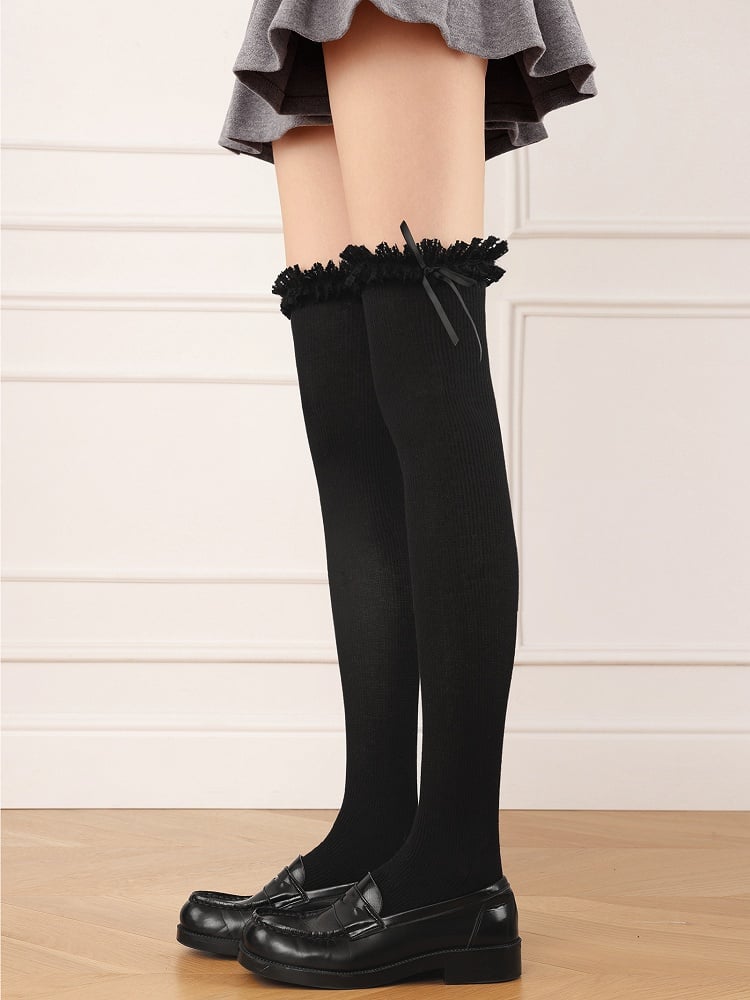 45CM Decoration Lace 4 Vertical Stockings Pattern Lolita Trim with Colors Bow Striped