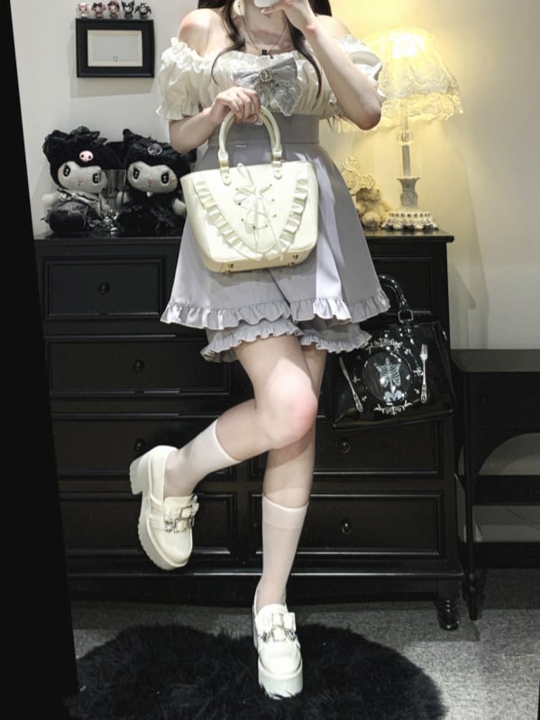 オフショルダーネックラインミニドレス＆ショーツセット ジライケイ ブラック/ピンク/ブルー