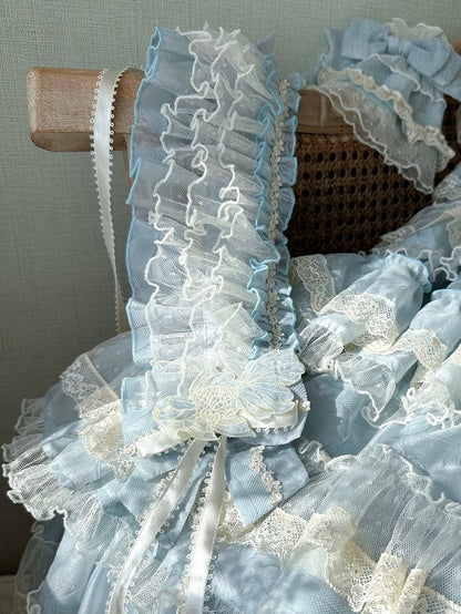 Embroidery Hairband Lolita Applique with Sweet Goldfish and Ribbon Ruffled Pink/Green/Blue