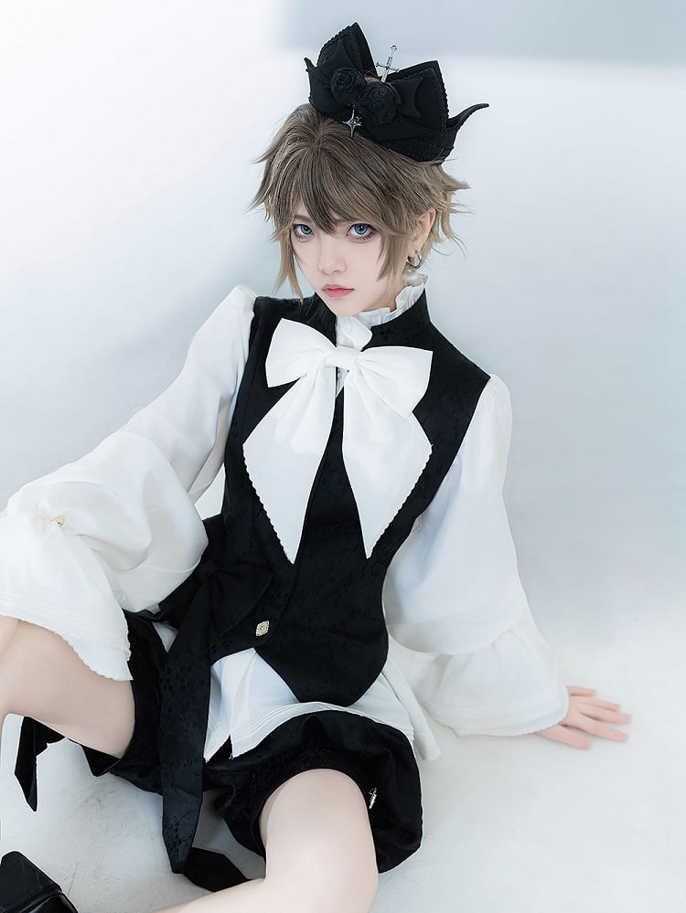 Black Jacquard Waistcoat with Banded Collar - Princess Chronicles