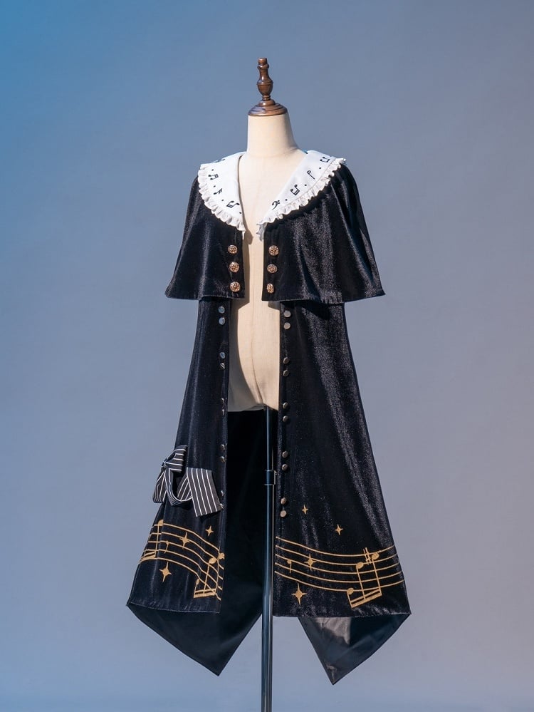 Black and White Ouji Lolita Musical Note Print Elegant Robe