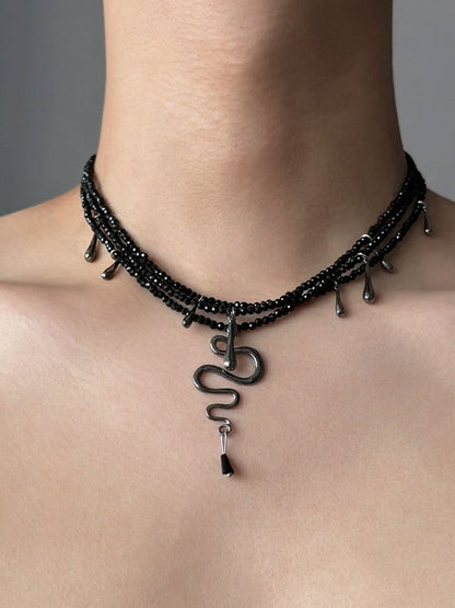 Snake Pendant Layered Beaded Necklace - YSHXS