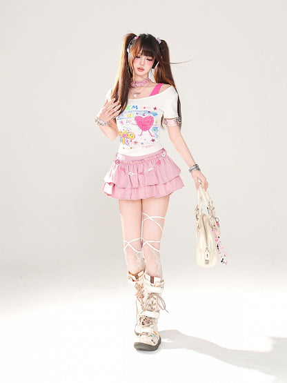 ティアードミニスカート ピンク Aライン グラマラス