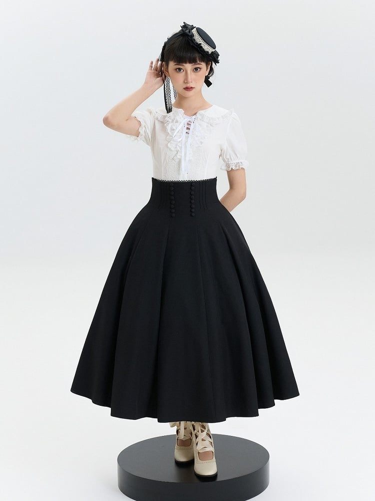 High Black Long Lolita Waist Skirt