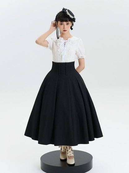 High Black Long Lolita Waist Skirt