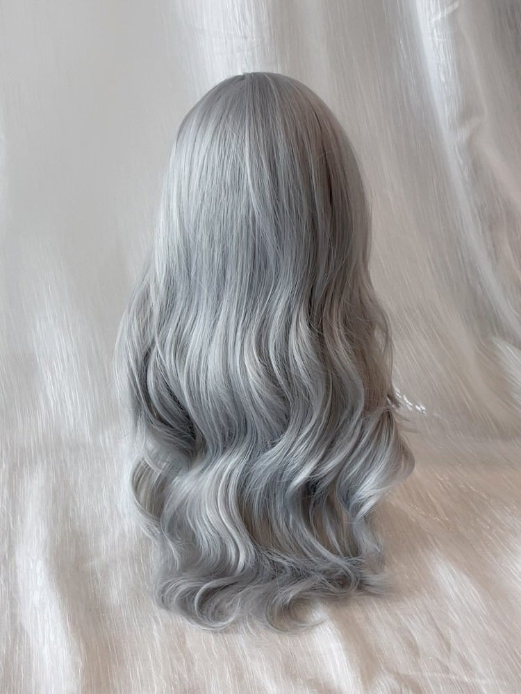 Gray 65cm Curtain Bangs Long Wavy Wig - Sleepy Fish