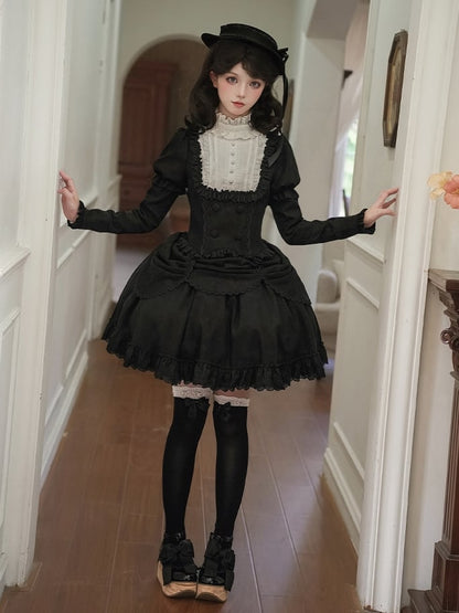 Bowtie Short and Lolita + - Sleeves Skirt Hat Classic Juliette Black White Version Elegant Set Top