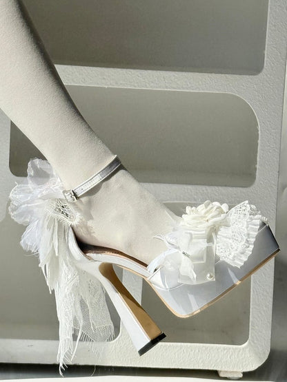 Bow with Goth Platform Elegant White at Shoes High-heel Top