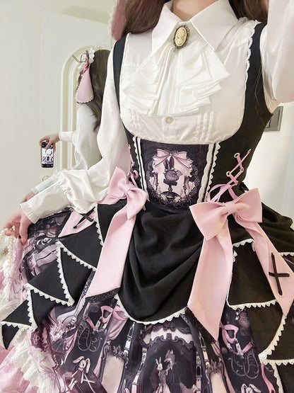 Süßes Lolita-Kleid mit Hasen- und Sargmotiv in Schwarz und Rosa