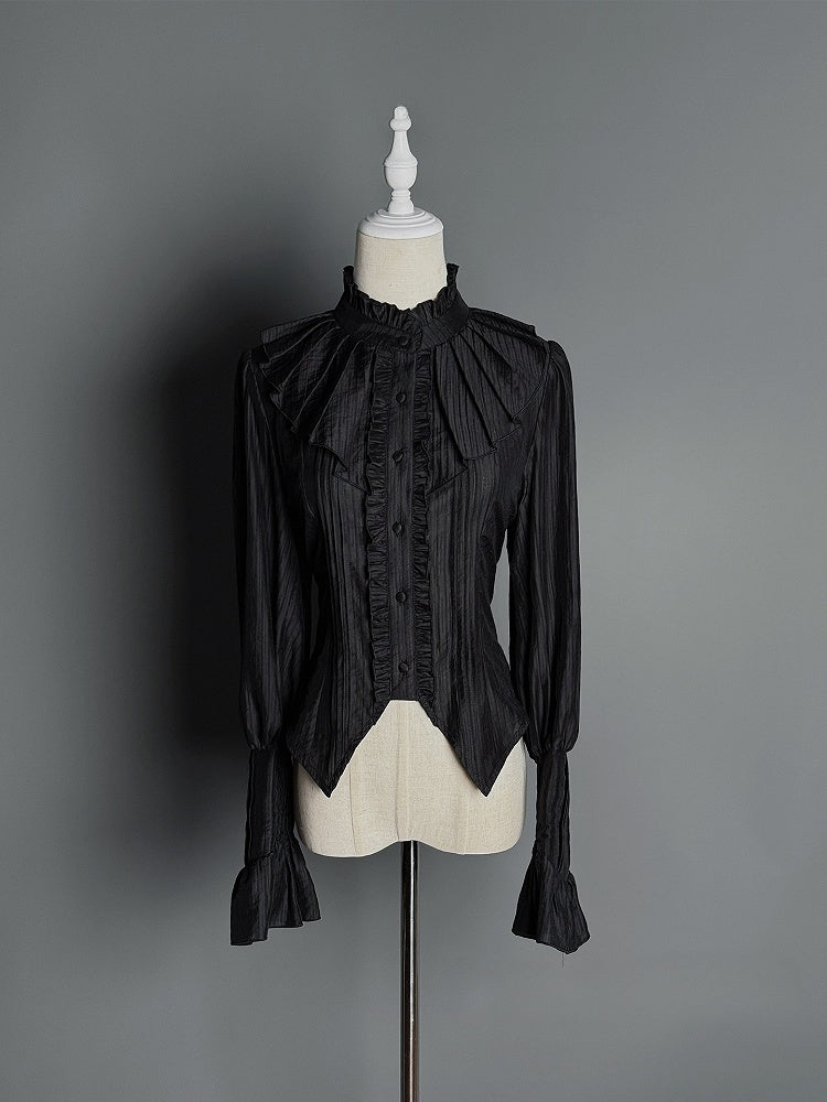 Ruffled Collar Gothic and Blouse Lolita Back with Black Lace-up