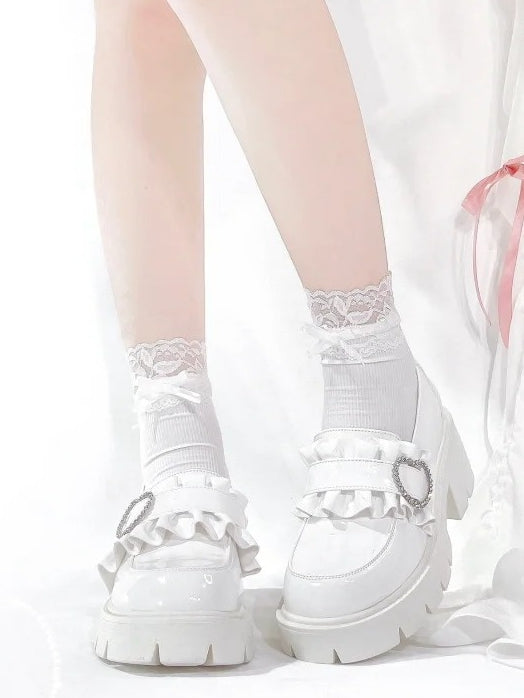 White Chunky Heel Loafers with Beaded Detail - Sarina