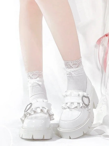 White Chunky Heel Loafers with Beaded Detail - Sarina