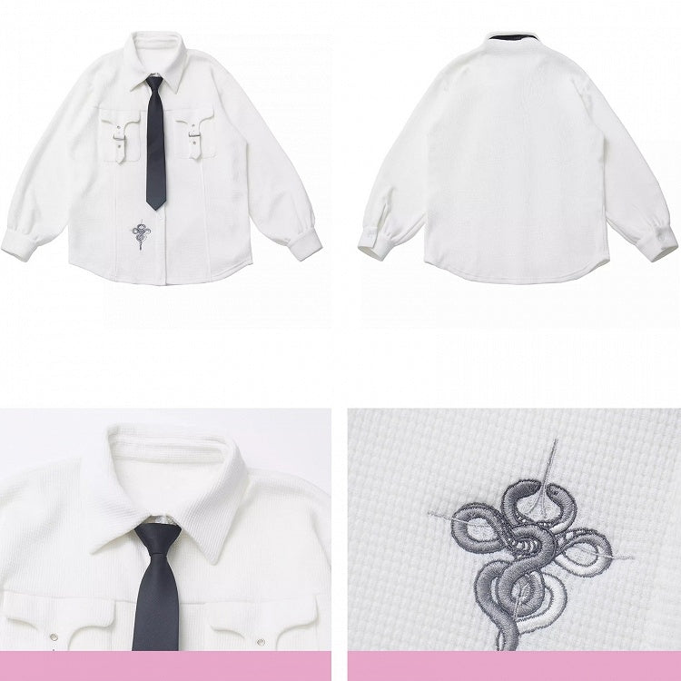 ホワイトスネークバックルストラップポケットシャツ（無料ネクタイ付き）