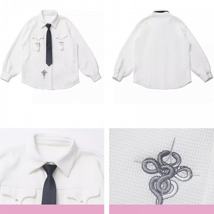 ホワイトスネークバックルストラップポケットシャツ（無料ネクタイ付き）